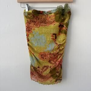 Y2K Weston Wear Printed Ruched Tube Top with Applique